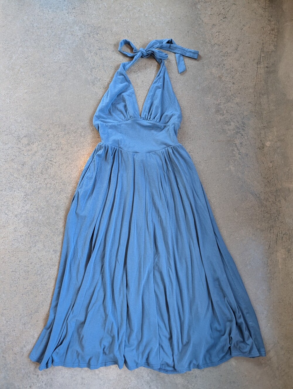 AYM Hayes Halter Midi Dress Blue Small Bamboo Cotton Blend
